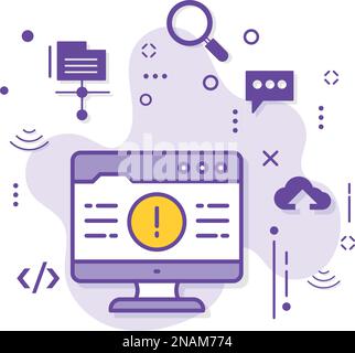 unexpected error sign while browsing concept, Exclamation mark on computer led screen vector icon design, Malware issue display stock illustration Stock Vector