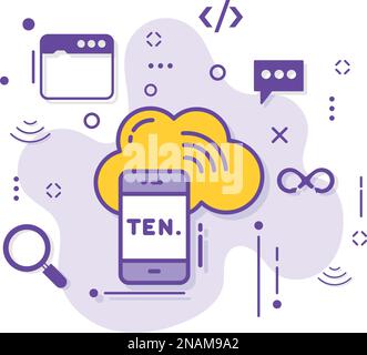 cellphone 5g signal accessing the remote server vector icon design, Cloud computing and Internet hosting services Symbol, Mobile phone cloud computing Stock Vector
