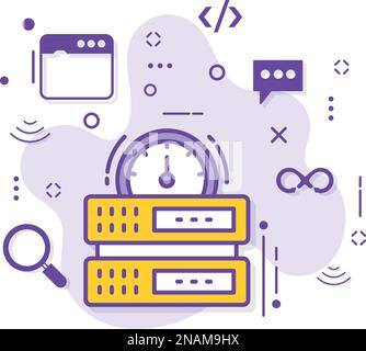 Optimized web Server Performance illustration, Node with Meter Sign, Server Uptime concept, High Speed Machine Vector Icon Design, Burst computing Stock Vector