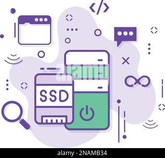 SSD Equipped Machine Vector Icon Design, Cloud computing and Internet hosting services Symbol, server-based flash drive illustration Solid State Drive Stock Vector