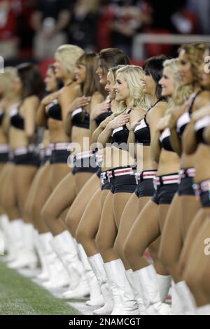 Atlanta Falcons cheerleaders perform during the first half of an NFL  football game against the Pittsburgh Steelers, Sunday, Dec. 4, 2022, in  Atlanta. The Pittsburgh Steelers won 19-16. (AP Photo/Danny Karnik Stock