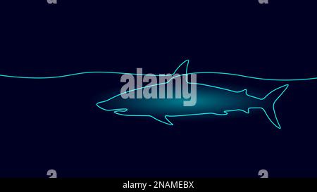 One line continuous shark cyber security symbol concept. Silhouette ocean sea fish aggressive predatory technology icon. Digital white single line Stock Vector