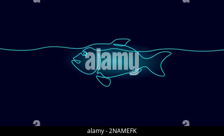 One line continuous sea fish symbol concept. Silhouette salmon fish food menu ration diet icon. Digital white single vitamin D, DHA, Omega-3 vitamin Stock Vector