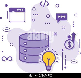 DB with Bulb Sign, Database with Light Lamp Concept Vector Icon Design, Cloud computing and Internet hosting services Symbol, Stock Vector