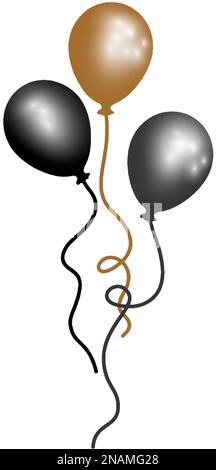 Realistic luxury balloon 3d illustration, in black gold and gray color, golden balloon. great for birthday celebration design, gifts Stock Vector