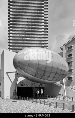 Egg of Winds, architectural metal construction designed by Toyo Ito (1991); Chuo, Tokyo, Japan Stock Photo