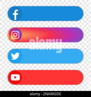 Set of of popular social media logo - facebook, instagram, twitter, youtube Stock Vector