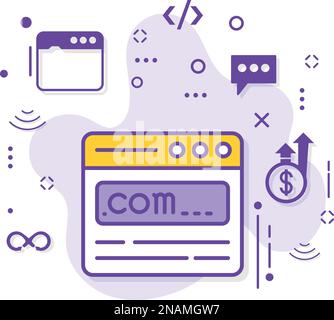 Tld .com register stock, Domain Registrar illustration, commercial domain registration concept, dot com domain url vector Icon design, Cloud computing Stock Vector