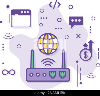 Intelligent Hub with Antenna Stock illustration, 5g Wifi IOT Access point Vector Icon Design, Cloud computing and hosting company Symbol, Lan Smart Stock Vector