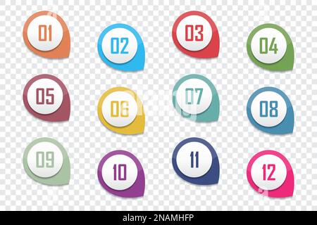 Set of number bullet point 1 to 12. Vector illustration Stock Vector