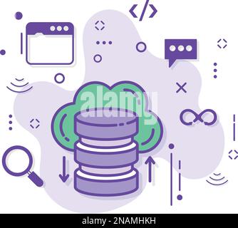Cloud Database Data Transaction commit Concept, Server and Storage Transmission Vector Icon Design Cloud computing and Internet hosting service Symbol Stock Vector