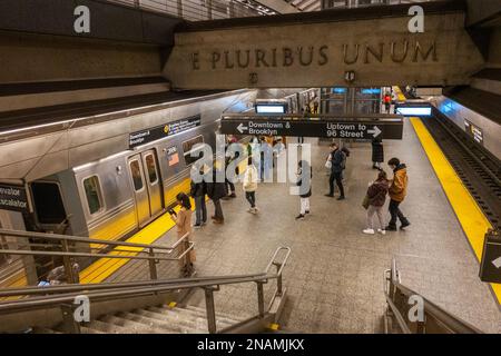 train arriving at the 86th street subway station in Manhattan New York City Stock Photo