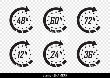 Set of hours clock arrows. Time icons on a transparent background Stock Vector