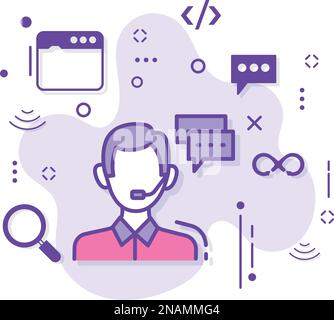 Hotline Concept, Call Center Representative Avatar Vector Icon Design, Cloud computing and Internet hosting services Symbol, Technical Support Agent Stock Vector