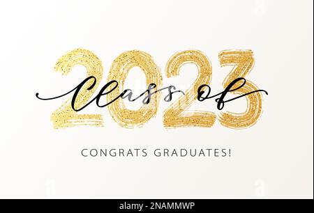 Class of 2023. Modern calligraphy. Hand drawn brush lettering logo. Graduate design yearbook. Vector illustration. Stock Vector