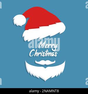 Merry Christmas background. Hat, mustache and beard of Santa Claus Stock Vector