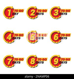 Set of countdown 1 to 9 left days with arrow and halftone in a flat design. Announcement icons for promotion Stock Vector