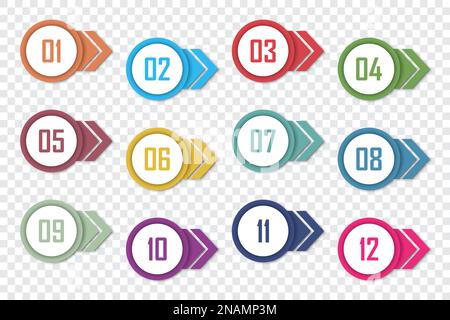 Set of number bullet point 1 to 12. Vector illustration Stock Vector