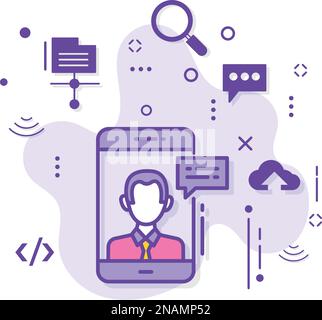 Phone Tech Support concept, virtual call center vector color icon design, Cloud computing and Internet hosting services Symbol, Control Panel set Stock Vector
