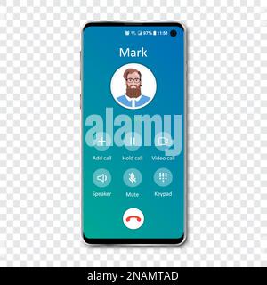 Smartphone call app interface template on a transparent background. Incoming call concept. Vector illustration Stock Vector