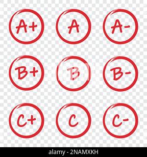 Set of grade result red circles on a transparent background Stock Vector