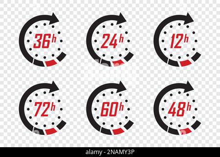Set of hours clock arrows. Time icons on a transparent background Stock Vector