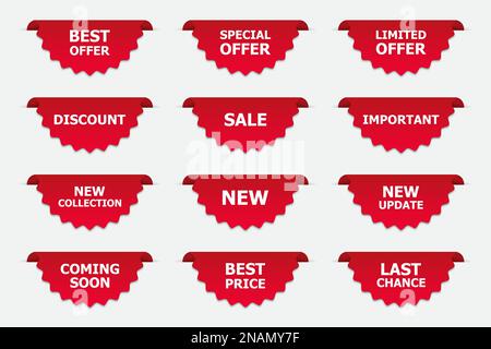 Set of labels in red isolated on white background. Banners for promotion.Vector illustration Stock Vector