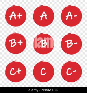 Set of grade result red circles on a transparent background Stock Vector