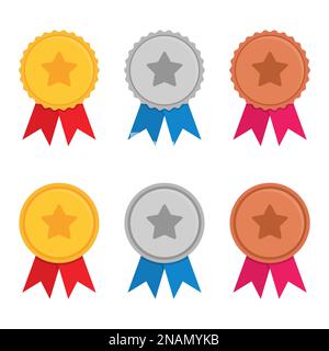 Set of golde, silver and bronze medal in a flat design Stock Vector
