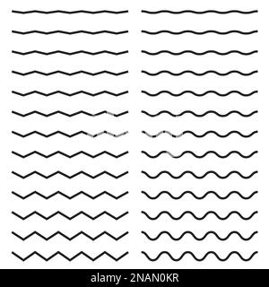 Set of seamless wavy zigzag lines on a white background Stock Vector