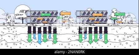 Decarbonization carbon dioxide capture and storage separating atmosphere fan and filter pure CO2 save planet Stock Vector
