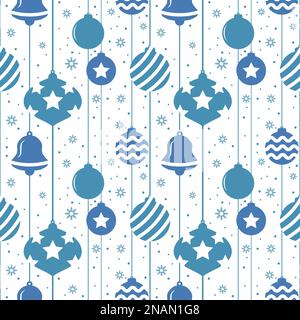 Christmas seamless pattern with balls in blue color. Stock Vector