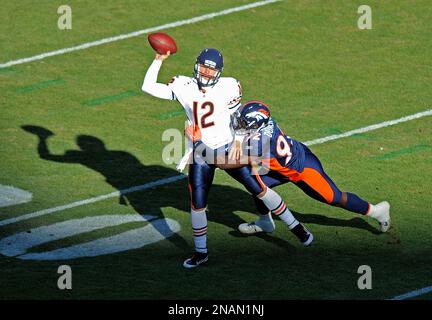 Chicago Bears quarterback Caleb Hanie (12) passes during the fouth quarter  against the Kansas City Chiefs at Soldier Field on December 4, 2011 in  Chicago. The Chiefs won 10-3. UPI/Brian Kersey Stock Photo - Alamy