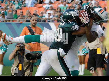 Miami Dolphins' wide receiver Brandon Marshall catches a pass during  practice August 15, 2011, at the team's training facility in Davie,  Florida. (Photo by Joe Rimkus Jr/Miami Herald/MCT/Sipa USA Stock Photo 