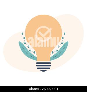 Light bulb and check mark. Idea, solution concepts. Vector illustration Stock Vector
