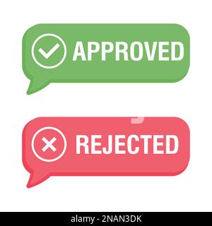 Approved and rejected stickers, check or cross mark sign. Vector flat illustration Stock Vector