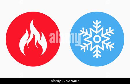 Hot and cold icon. Fire and snowflake sign. Heating and cooling button. Vector flat illustration Stock Vector