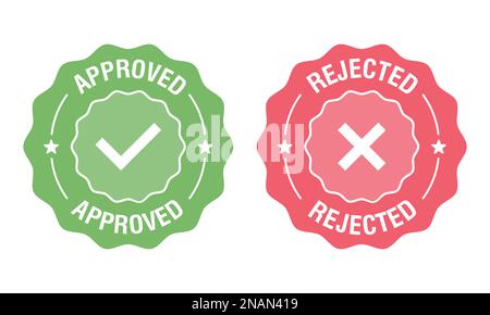 Approved and rejected label sticker icon. Vector flat illustration Stock Vector