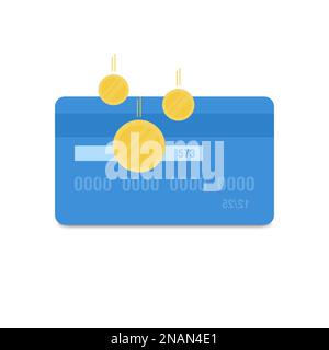 Flat credit card and flying coin. Online payment concept. Money transfer and financial transactions. Contactless purchases. Vector flat illustration Stock Vector