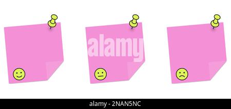 Smiley sign on pink paper note paper, sticker. Emotional message. Vector illustration Stock Vector