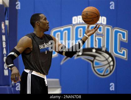 Orlando Magic's Dwight Howard works on his free throws during basketball  practice at the NBA Finals, Saturday, June 13, 2009 in Orlando, Fla. The  Magic play the Los Angeles Lakers in Game