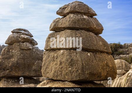 Unusual limestone rock formations in the Torcal de Antequera natural park. Malaga province, Andalusia, Spain. Stock Photo