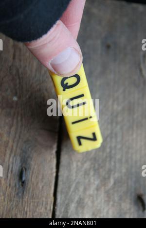 Quiz idea. Written on a yellow cubes. Stock Photo
