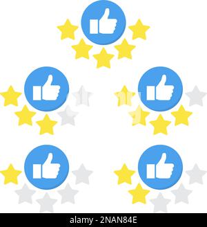 Set of rating icon with hand and star in a flat design. Stock Vector