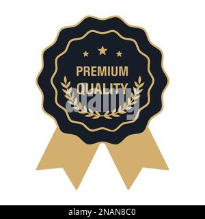 Luxurious golden labels, stickers and badges of premium quality collection. Vector flat illustration Stock Vector