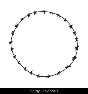 Barbed wire graphic sign. Frame circle from barbed wire. Symbol of not freedom. Vector hand drawn illustration Stock Vector