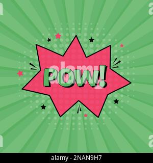 Comic speech bubble with expression text pow. Vector bright dynamic cartoon illustration in retro pop art style isolated on yellow background. Vector Stock Vector
