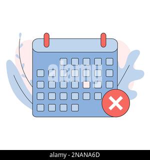 Calendar with cross mark icon vector. Cancel event icon. Wrong day on calendar icon. Vector flat cartoon illustration Stock Vector