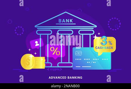 Advanced banking and finance set of bright icons for virtual banking Stock Vector