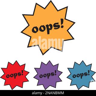 Comic boom oops icon set in a flat design. Stock Vector
